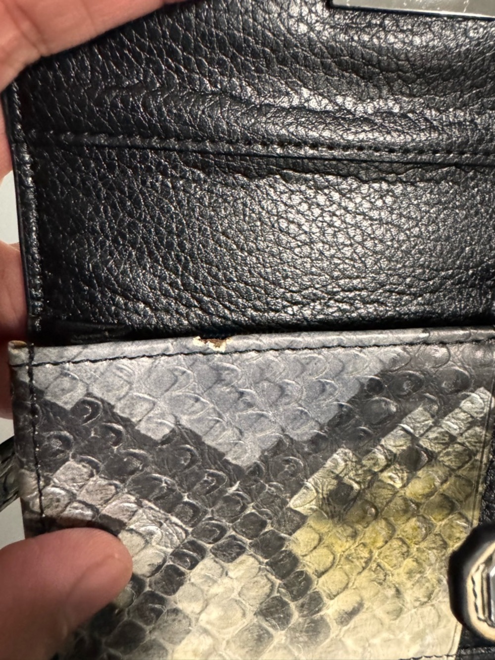 Neutral Python-Print Leather Wallet with Turn-Lock Strap - Picture 4 of 7
